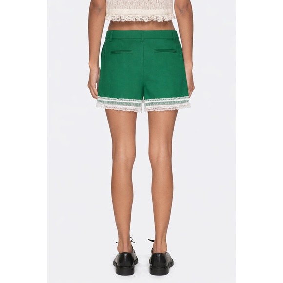 Emerald Green Lace Trim Tailored Shorts Designer Made In Italy SOI Studio S/M - Picture 3 of 8